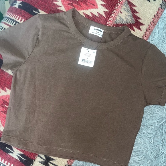 2 Cotton On Micro Baby Crop Tees Size S in both colors Brown & University Brown - Picture 6 of 8